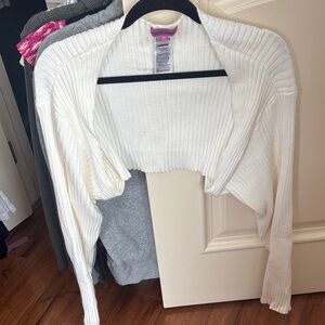 Edikted Women's White Ribbed Cropped Shrug Sweater